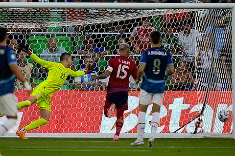 Costa Rica defender Francisco Calvo scores a goal